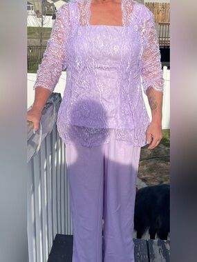 Lace Overlay Lavender Dress Pants Set - Women's Pants & Jumpsuits